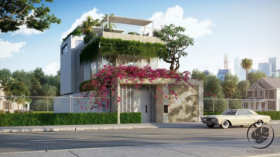 Tampak Depan Rumah dengan Batu Alam