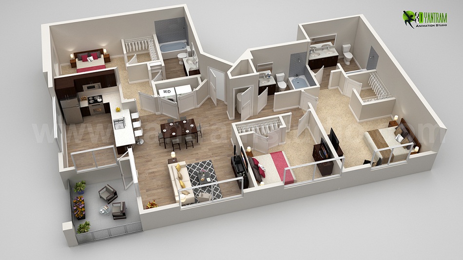 Denah Rumah 3 Kamar Terbuka dan Nyaman