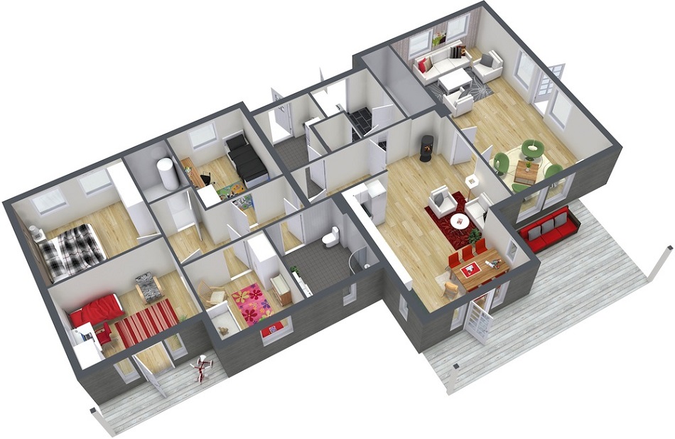 Denah Rumah Minimalis 1 Lantai 4 Kamar