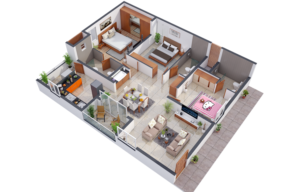 Denah Rumah Type 60 3 Kamar Tidur + Kamar Mandi Dalam