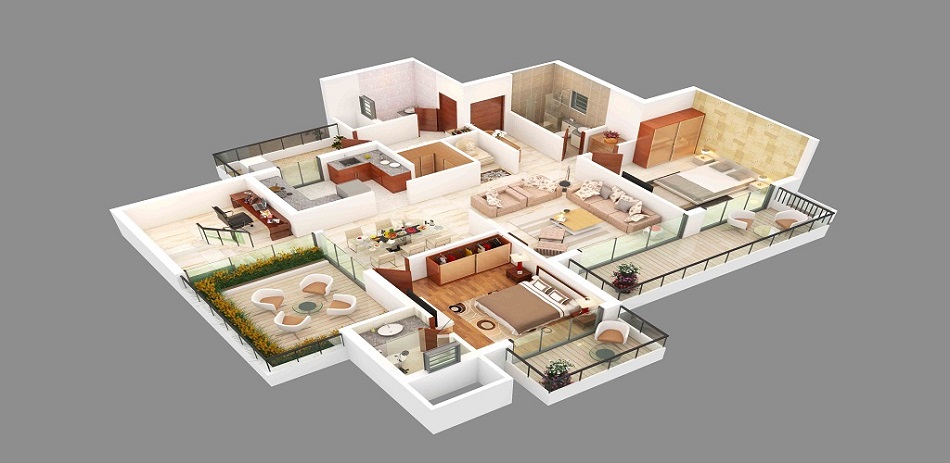 Denah Rumah Type 60 dengan Ruang Kerja