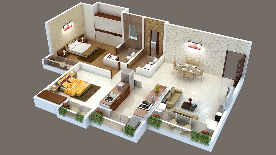 Denah Rumah Type 60 dengan Teras Mungil