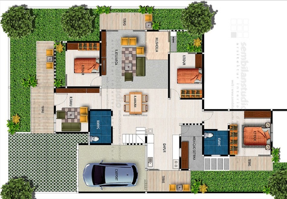 Denah Rumah Type 70 dengan 1 Mushola