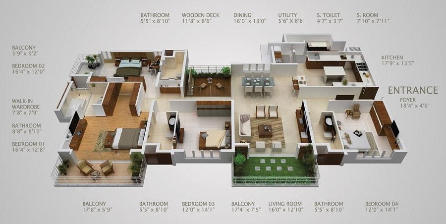Denah Rumah Type 70 dengan 3 Teras