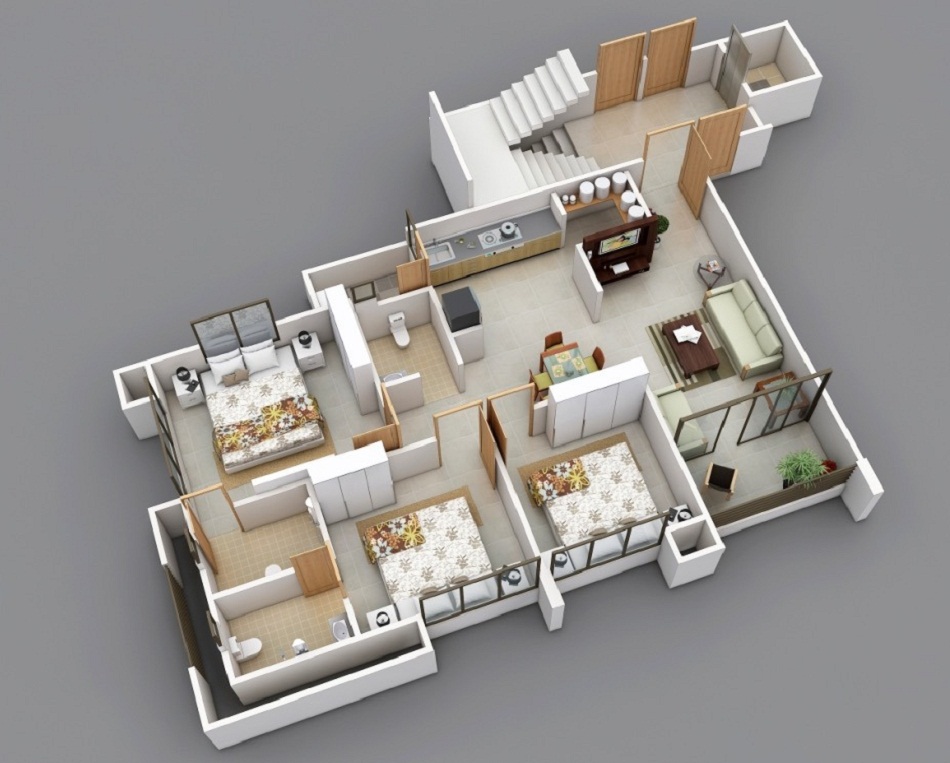 Denah Rumah Type 70 dengan Desain Kamar Serupa