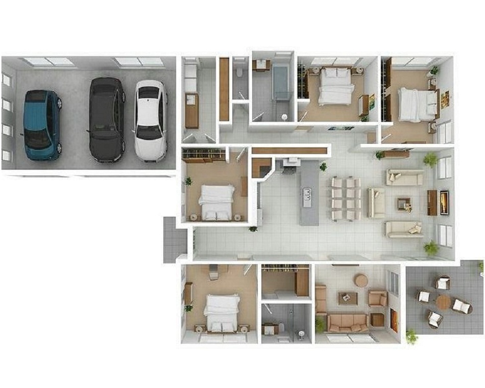 Denah Rumah Type 70 dengan Garasi Luas