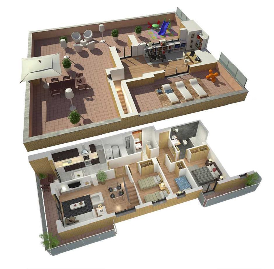 Denah Rumah Type 70 dengan Rooftop