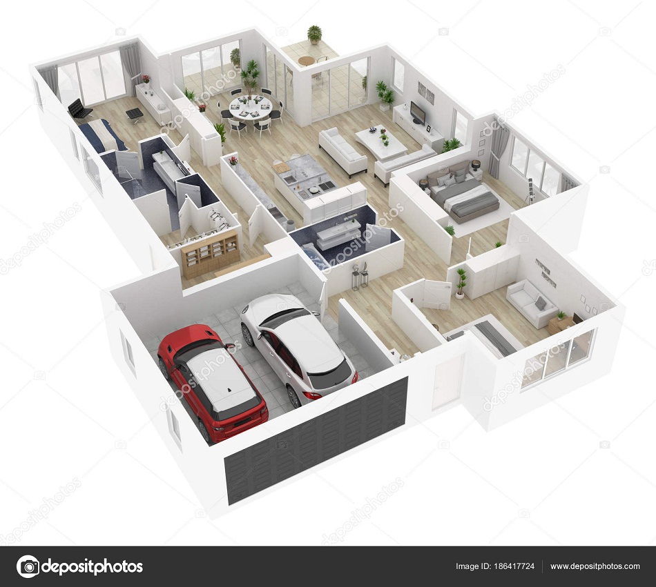 Desain Rumah 3 Kamar dengan Garasi Luas