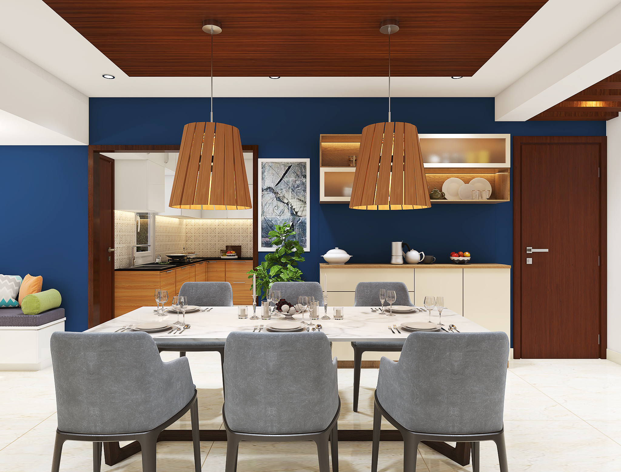 Lemari Dapur Kayu dengan Warna Kuat