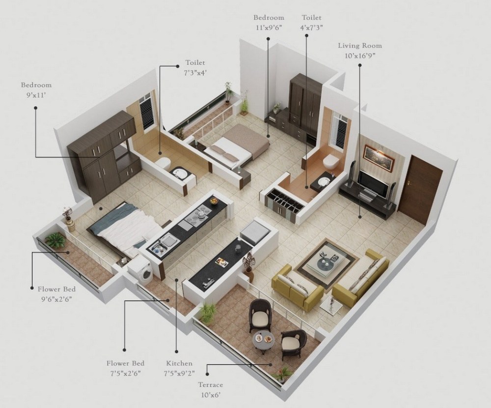 Denah Apartemen 2 Kamar
