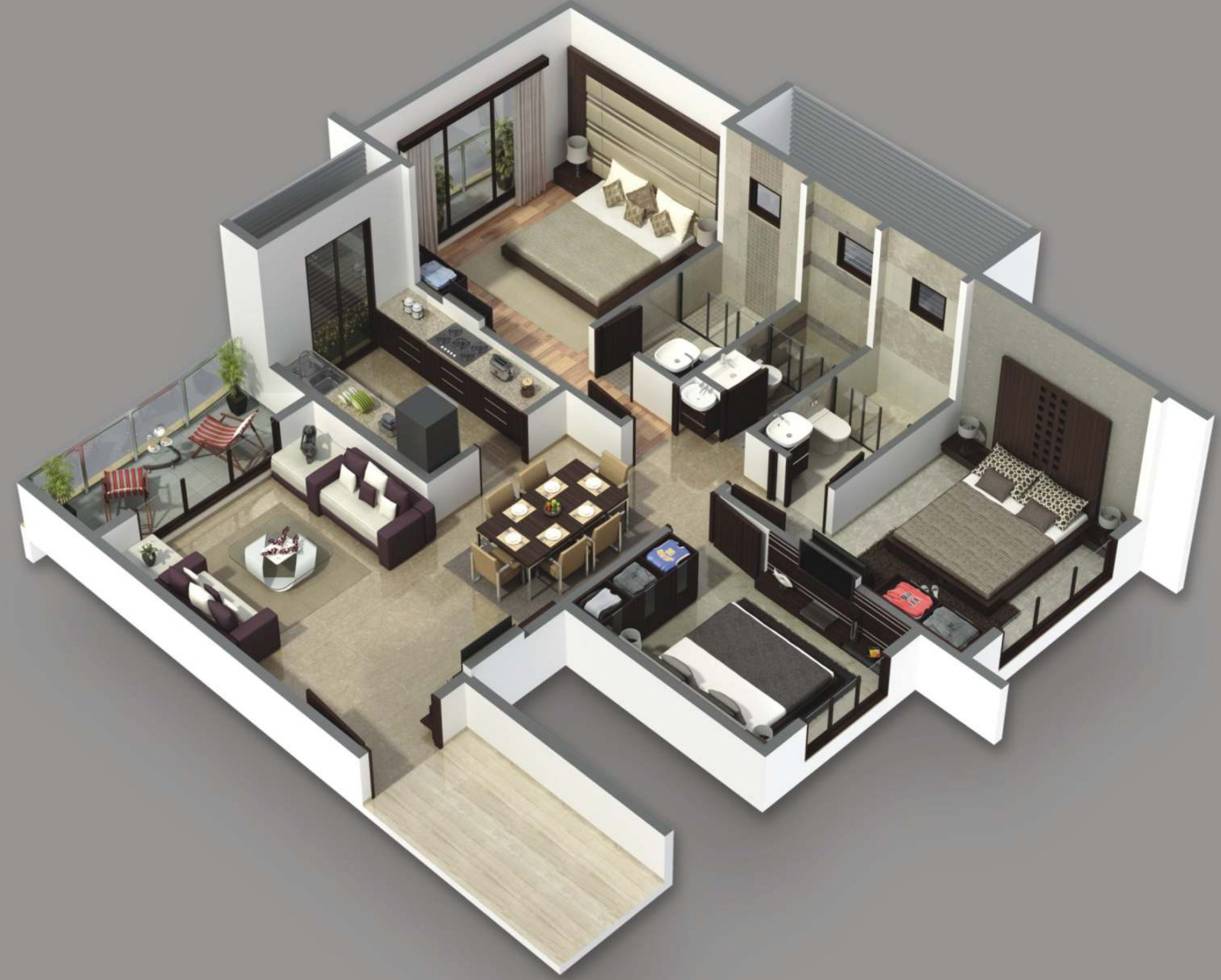 Denah Apartemen 3 Kamar