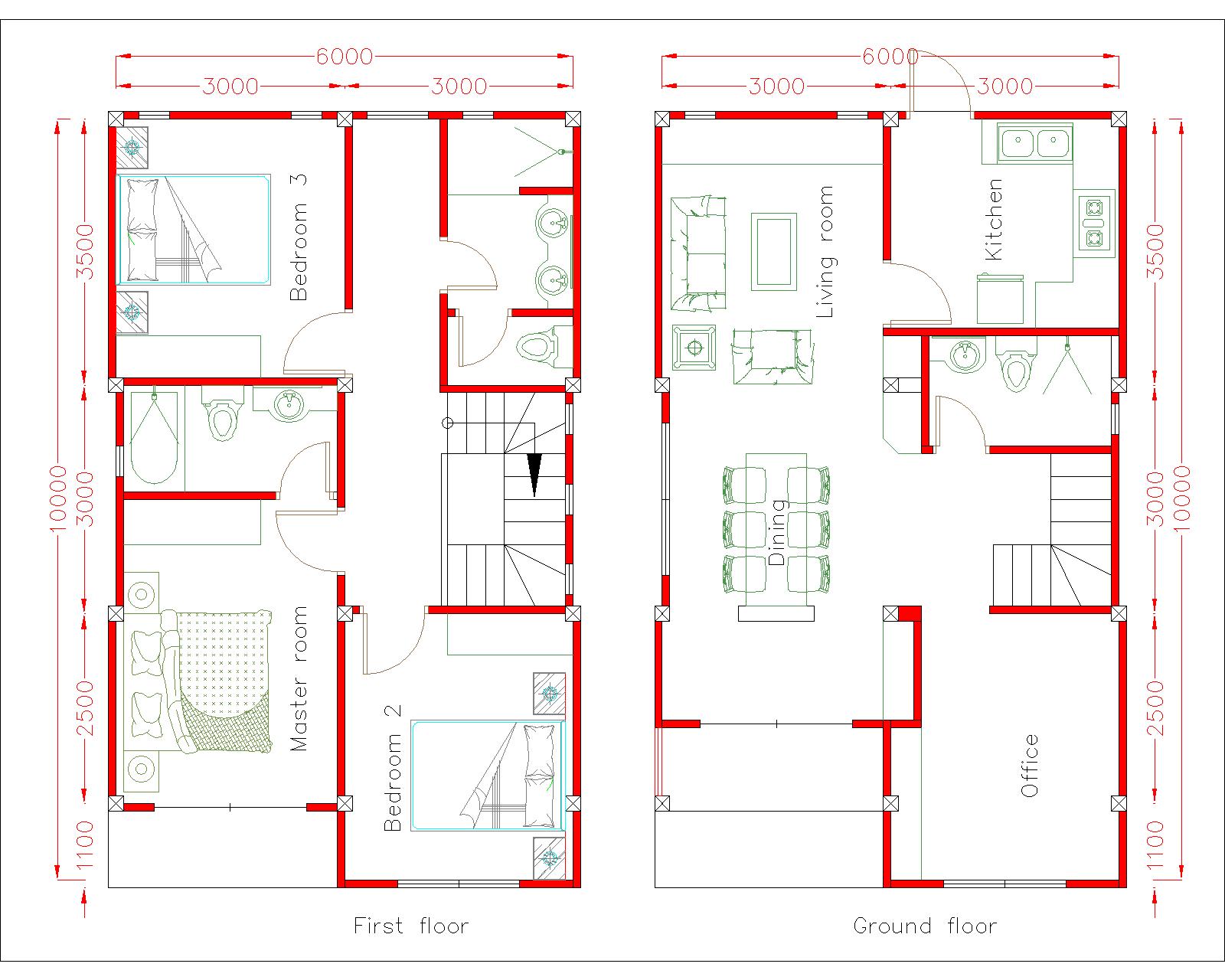 Denah Rumah 6x10 Dua Lantai