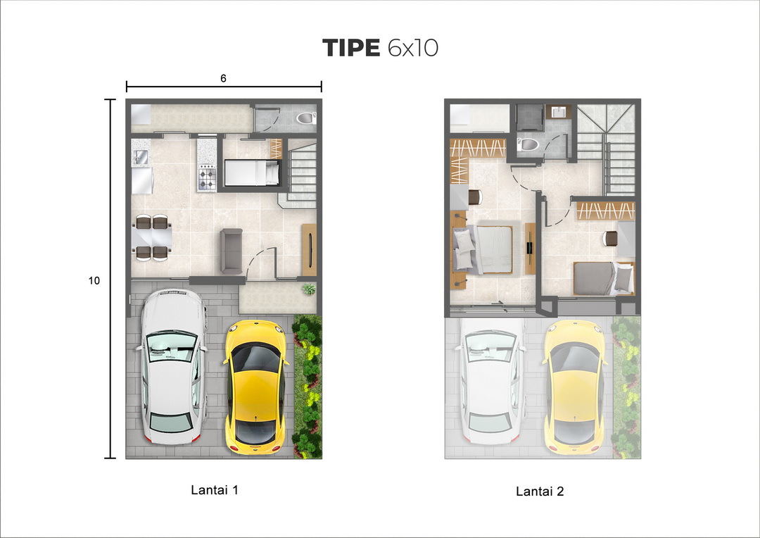 Denah Rumah 6x10 Minimalis