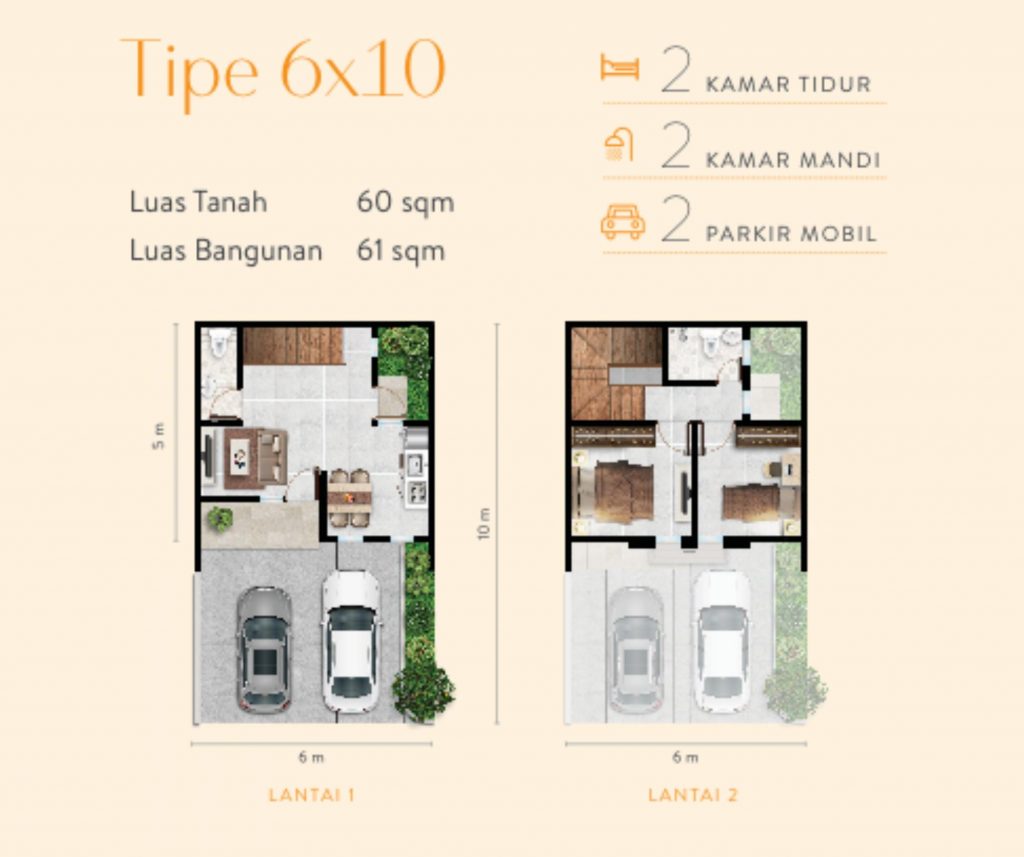 Denah Rumah 6x10 dengan Garasi