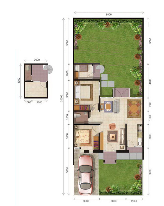 Denah Rumah 8x20 Minimalis