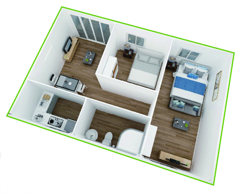 Desain Rumah Kontainer 2 Kamar TIDUR