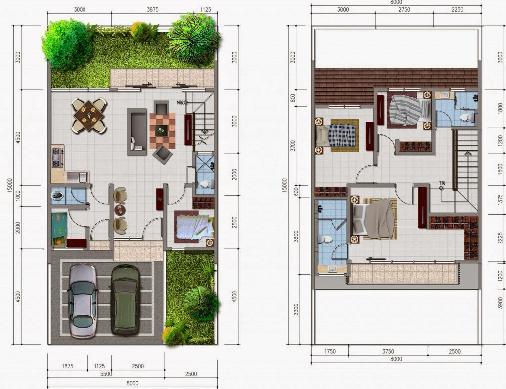 Denah Rumah 8 x 12